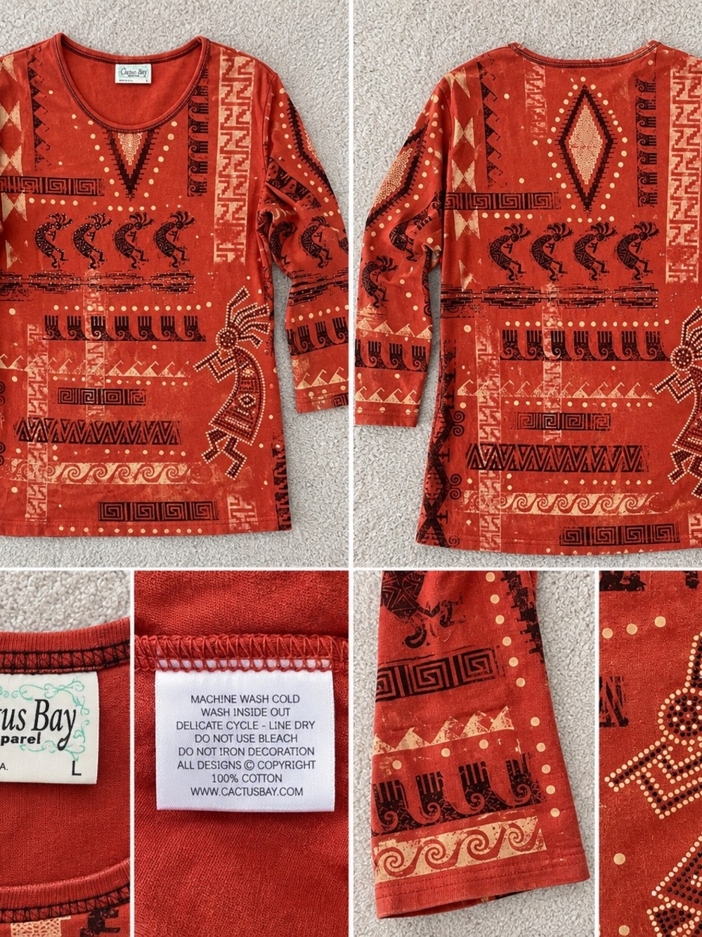 Cactus Bay Kids Long Sleeve Tee in Rust Red - Tribal Print